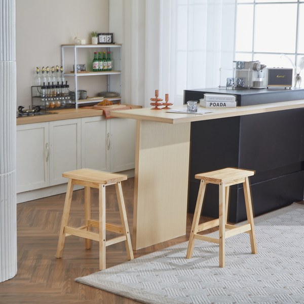 Set of 2 Saddle Seat Counter Stools, 24" Wood Bar Stools for Dining Room Kitchen Pub Chair, Wood Color