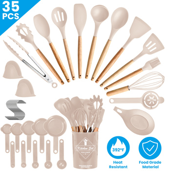 35Pcs Kitchen Cooking Utensils Set Spatula Set Baking Utensil Set Kitchen Accessories Necessities with Holder Egg Whisk Separator Tong Turner Spoons Cups