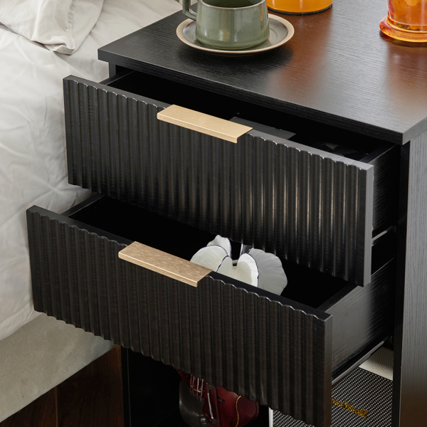 FCH Black P2 Density Board Wavy Pattern Drawer Front 454070cm Two-Drawer Bedside Cabinet