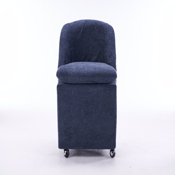 058-Set of 2 Chenille Fabric Dining Chairs With Universal Wheels,Blue