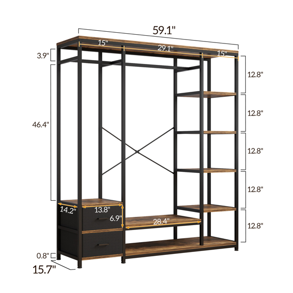 Independent wardrobe manager, clothes rack, multiple storage racks and non-woven drawer, bedroom heavy metal wardrobe storage rack, black