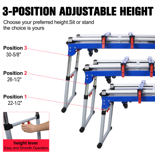 Miter Saw Stand, 5-in-1 Portable Workbench, Quick Folding Work Table with Detachable Miter Saw Stand & Height Adjustable Legs, Scaffold/Dolly/Creeper/Platform for Woodworking, Repair, Masonry