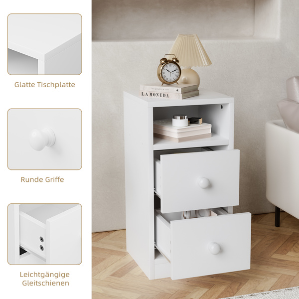 Night Stand with Two Drawer White