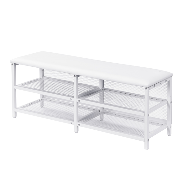 Twin size Metal Platform Bed with Two-Tier Storage Shelves, Wooden Storage Cabinet, White