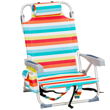 63*65*82cm Short Oxford Cloth Silver White Aluminum Tube Bearing 100kg Beach Chair Rainbow Stripes