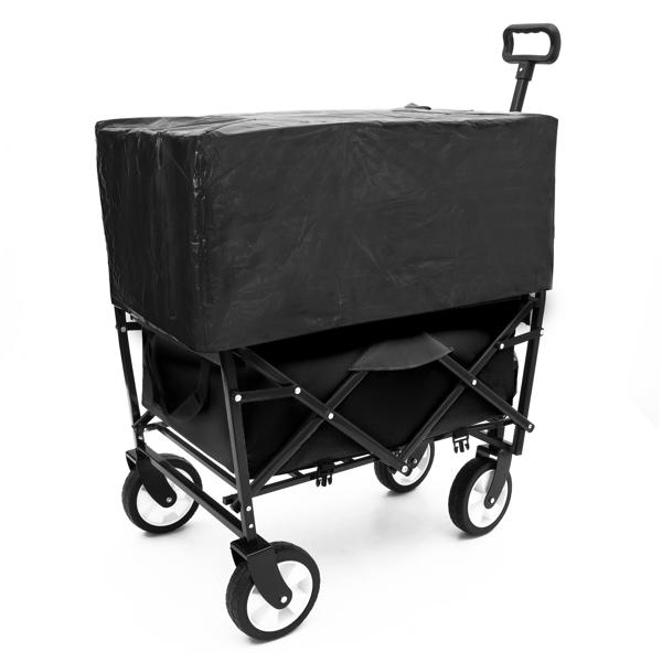 Multi-use Bag Collapsible Foldable Wagon Cart Beach Wagon Heavy Duty Utility Cart Utility Wagon Grocery Cart for for Camping ,3pcs  plastic Liner bag /Cover ,black