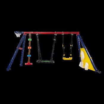 XNS093 rinbow colour interesting three swingset with Textilene swing and Tree Swing Disc metal plastic safe swing seat 550lbs for outdoor playground for age 3+