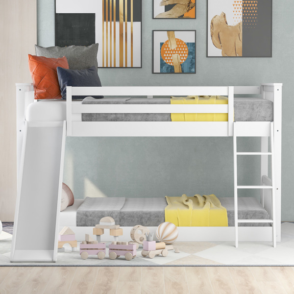 Twin over Twin Bunk Bed with Convertible Slide and Ladder, White(Expected Arrival Time: 1.13)