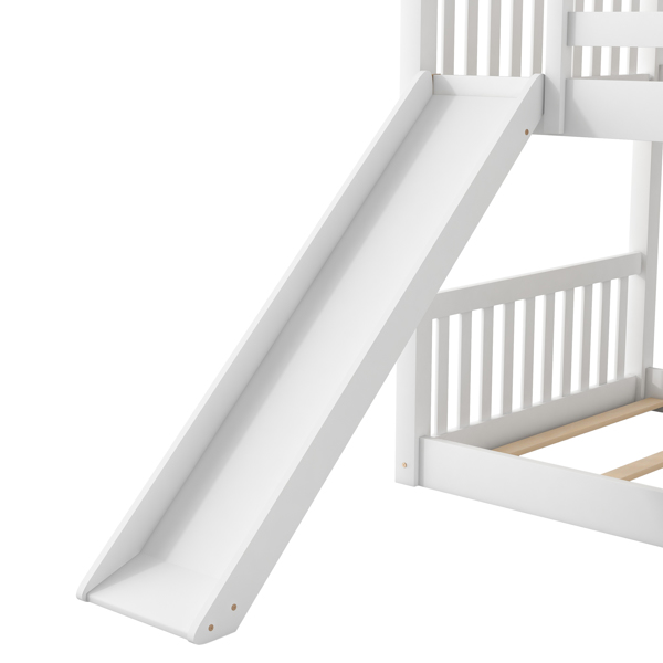 Twin over Twin Bunk Bed with Convertible Slide and Ladder, White(Expected Arrival Time: 1.13)