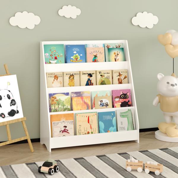 4-Tier Kids Bookshelf, Toddler Book Display Shelves, Helps Keep Bedrooms, Playrooms, and Classrooms Organized,White