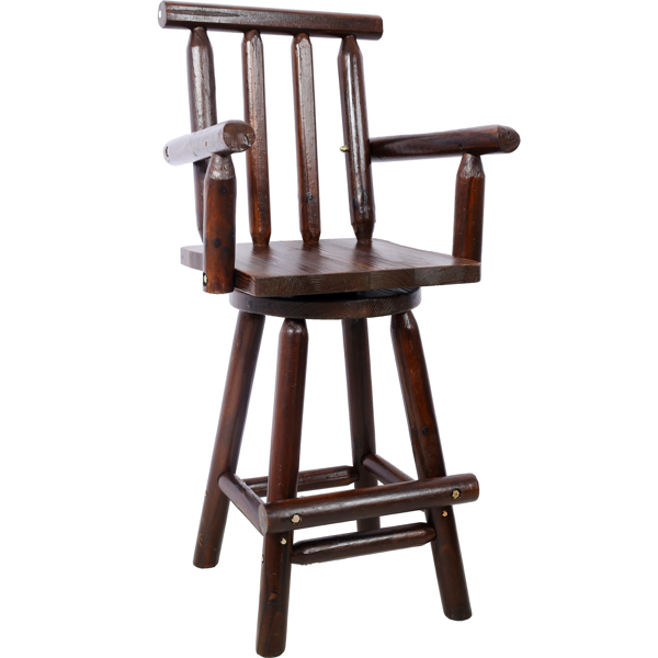 Rustic Bar Stool - Fir Wood Construction, Chair with Footrest,Wide Armrest, Rustic Kitchen Stool, Tall Bistro Chair for Dining Room, Restaurant, Pub, 4-Foot,brown color