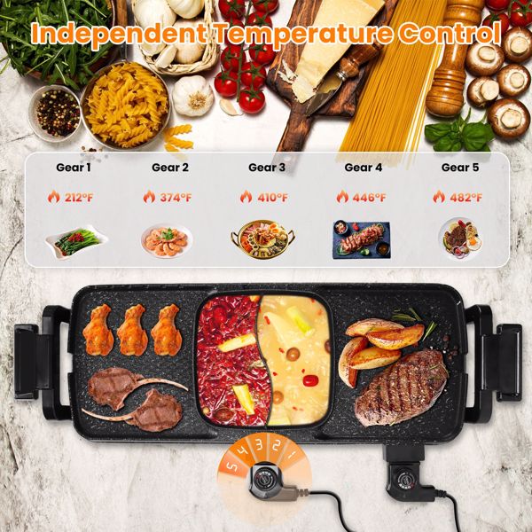 2 in 1 Hot Pot with Grill, Electric Hot Pot 2 in 1 Hot Pot BBQ Grill, Removable Hotpot Pot 2800W /Large Capacity Power Separate Temperature Control, Electric Grill for 2-10 People