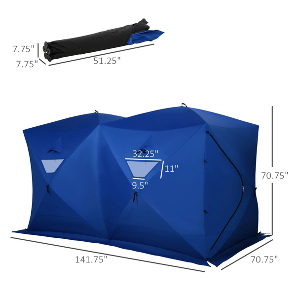 8  Person Pop-up Ice Fishing Tent,Blue Ice Shanty  141.75" L x 70.75" W x 70.75" H