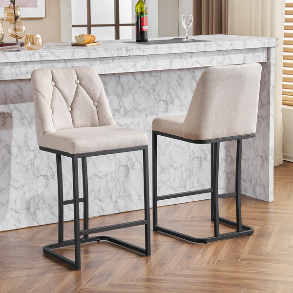 Set of 2,Modern Upholstered Bar Stool with Button-Tufted Backrest, Counter Height Chair with Sturdy Metal Frame, Comfortable Padded Seat for Kitchen, Bar, or Dining Room - Beige