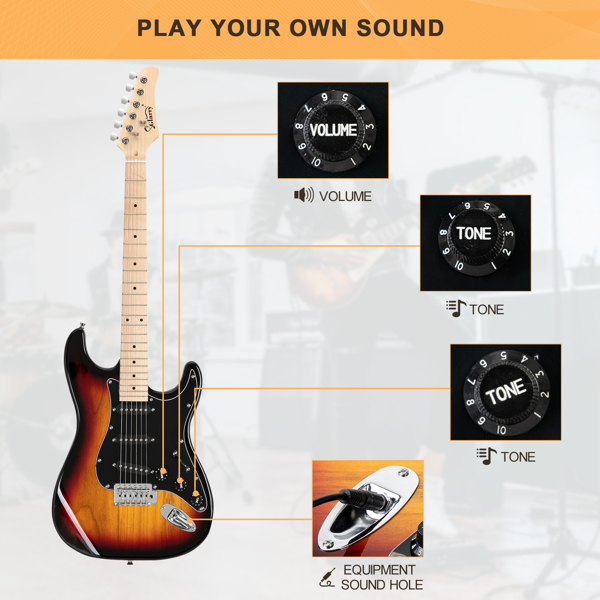 GST Stylish Electric Guitar Kit with Black Pickguard Sunset Color