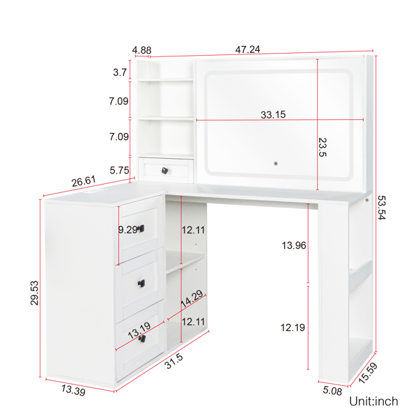 Vanity Desk with Lights,Makeup Vanity with Power Strip,Dressing Table Set with 3 Large Drawers,Vanity Mirror 3 Lighting Color Adjustable,White