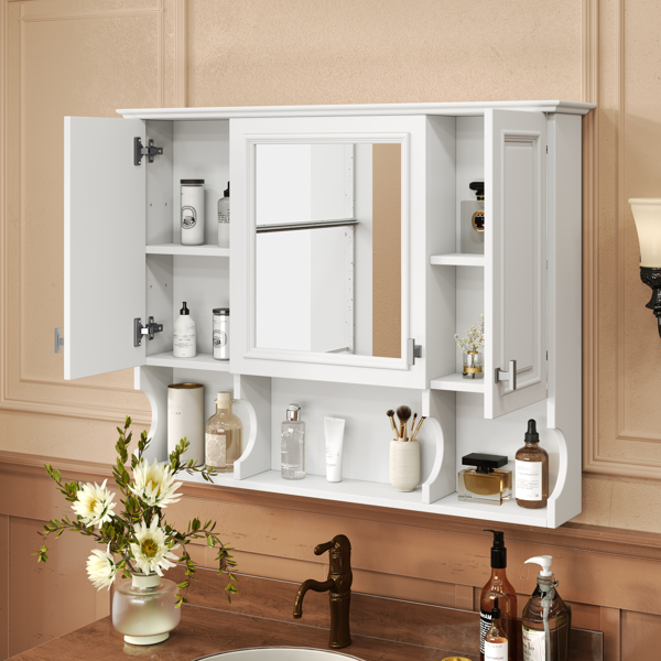 35'' x 28'' Wall Mounted Bathroom Medicine Cabinet, Modern Bathroom Wall Cabinet with Mirror,  Mirror Cabinet with Open Shelves