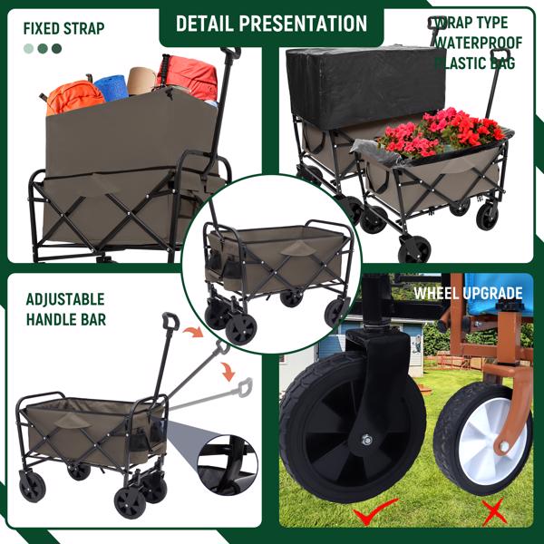 Multi-use Bag,Collapsible Foldable Wagon Cart Beach Wagon Heavy Duty Utility Cart Utility Wagon Grocery Cart for for Camping 3pcs plastic Liner bag /Cover , Olive green