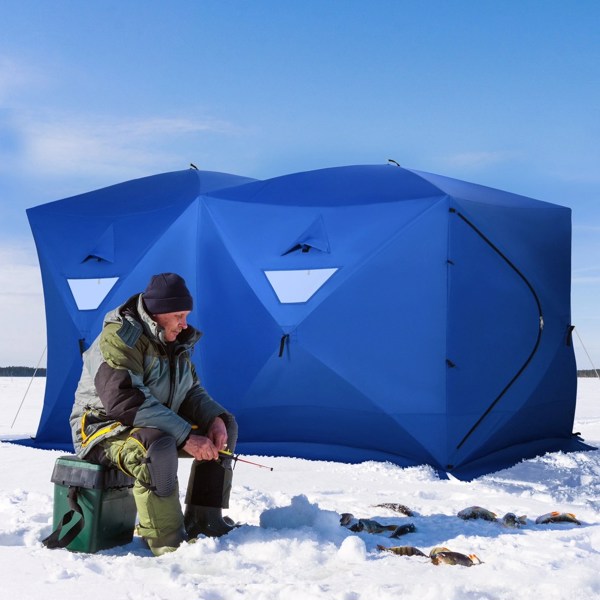 8  Person Pop-up Ice Fishing Tent,Blue Ice Shanty  141.75" L x 70.75" W x 70.75" H