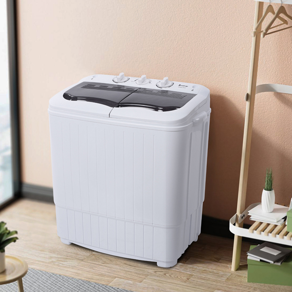 ZOKOP Compact Twin Tub with Built-in Drain Pump XPB35-188S 14.3(7.7 6.6)lbs Semi-automatic Gray Cover Washing Machine