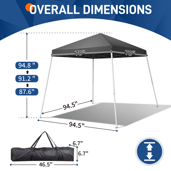 6x6ft Pop Up Canopy Tent, Outdoor Tent Canopy Foldable Portable Canopies for Camping, Patio, Easy Up Gazebo Canopy with Carry Bag Slant Legs, Dark Grey