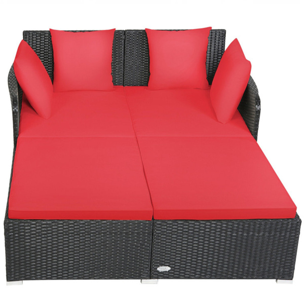 Red Outdoor Rattan Daybed with Upholstered Cushions