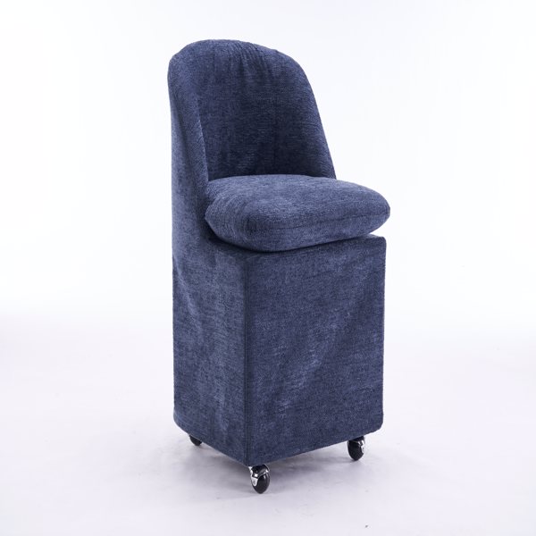 058-Set of 2 Chenille Fabric Dining Chairs With Universal Wheels,Blue