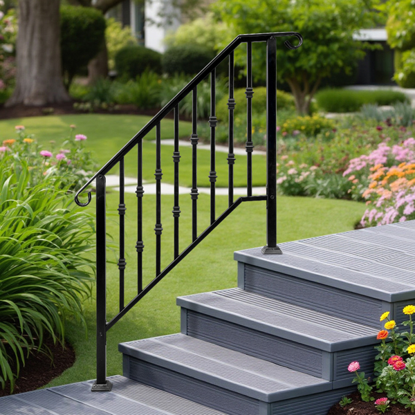 Matte Black Outdoor 3 Level Iron Handrail