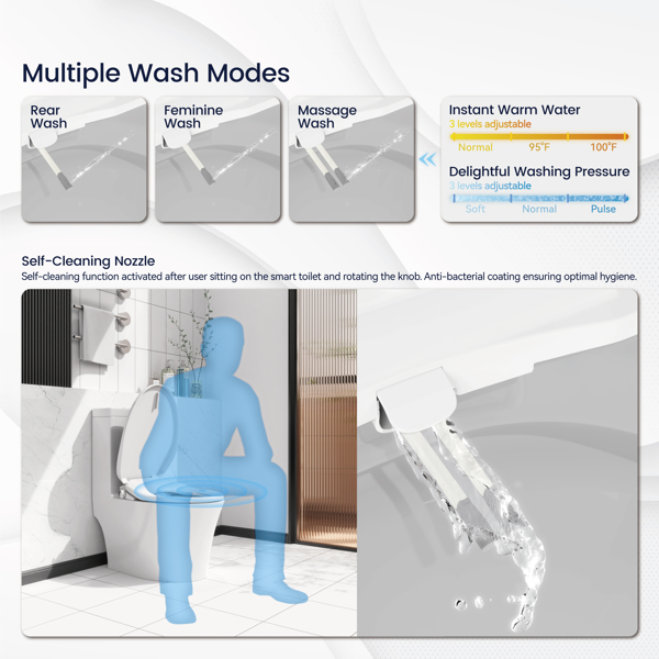 Electric Bidet Toilet Seat Adjustable Heated Seat with Dual Control Mode Elongated Smart Toilet Seat Portable Bidet with Nozzle Spray and Automatic Toilet Seat Closer[Unable to ship on weekends]