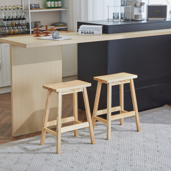 Set of 2 Saddle Seat Counter Stools, 24" Wood Bar Stools for Dining Room Kitchen Pub Chair, Wood Color