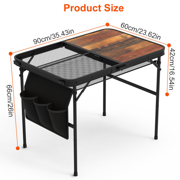 Foldable Camping Table Collapsible Picnic Aluminum Alloy Grill Stand 66LBS Max Load Height Adjustable BBQ Table with Adjustable Height Storage Net 35.43x23.62x26in 