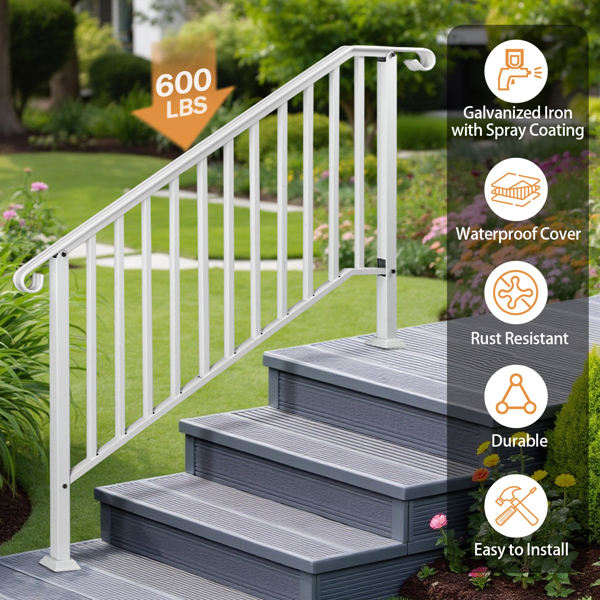 Outdoor 4 Level Iron Handrail Matte White