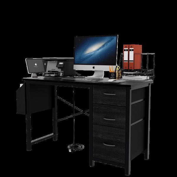 47.3"office desk with power outlet,3 drawers,Large Side Pocket, Desk Easy to Assemble,Frame stability Reversible,  for home desk, computer desk, game table,Writing desk,Vanity table, black