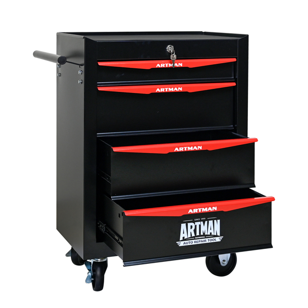 Rolling Metal Tool Chest with 4 Drawers, 20" 4-Drawer Tool Chest Cabinet with Ball Bearing Drawer Slides, Steel Tool Storage Box Organizer -BLACK&RED