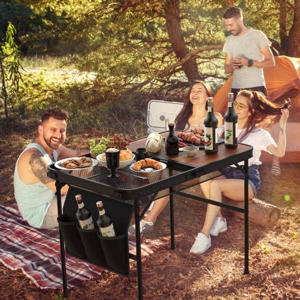 Foldable Camping Table Collapsible Picnic Aluminum Alloy Grill Stand 66LBS Max Load Height Adjustable BBQ Table with Adjustable Height Storage Net 35.43x23.62x26in 