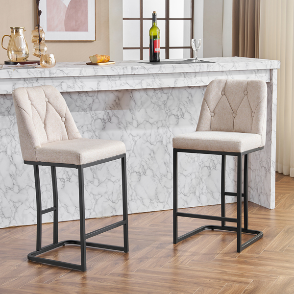 Set of 2,Modern Upholstered Bar Stool with Button-Tufted Backrest, Counter Height Chair with Sturdy Metal Frame, Comfortable Padded Seat for Kitchen, Bar, or Dining Room - Beige