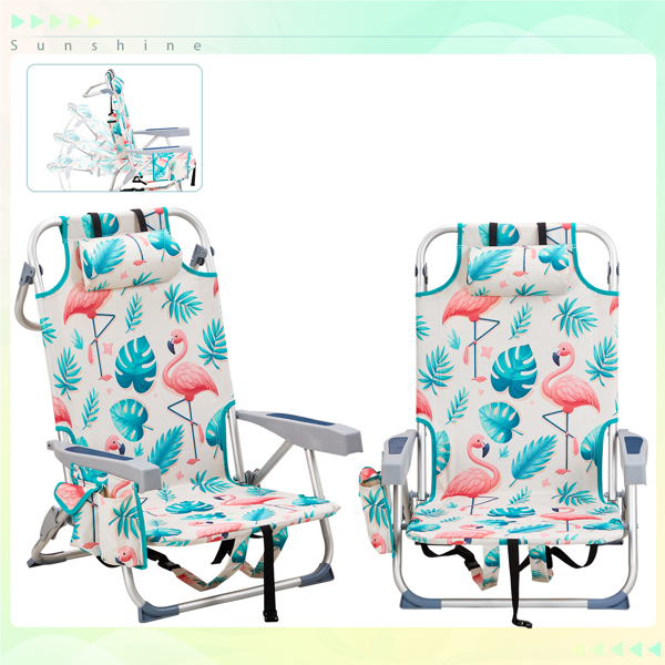 63*65*82cm 火烈鸟图案 铝沙滩椅 牛津布 银白色铝管 100kg 矮款 N001-13