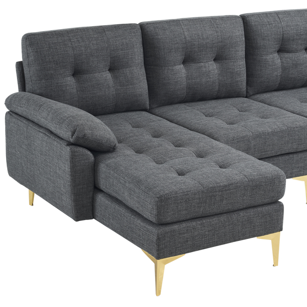 L-Shaped Sectional Sofa Couch for Living Room, Modern 4-Seater Tufted Linen Lounge Sleeper with Chaise, Dark Grey