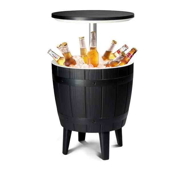 Outdoor Cooler Table, Height-Adjustable Outdoor Cool Bar w/ 10 Gallon Beer and Wine Cooler, All-Weather Resistant Patio Cooler Ice Cool Bar for Deck Pool Party(Black)