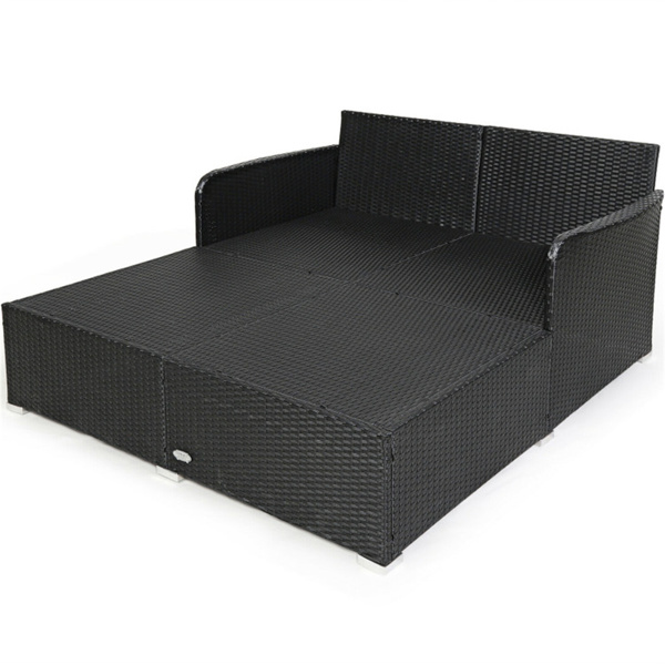 White Outdoor Rattan Daybed with Upholstered Cushions