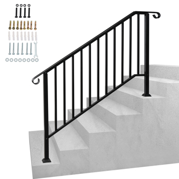 Artisasset Matte Black Outdoor 4 Level Iron Handrail