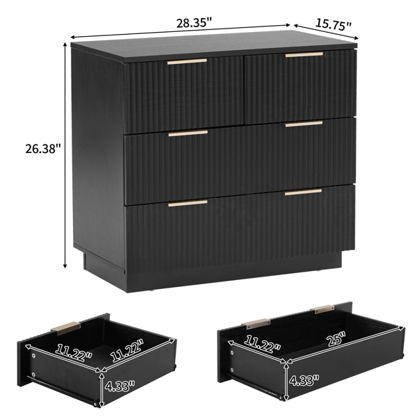 FCH Black P2 Particle Board and Density Board Wavy Pattern Drawer Front Three-Level Four-Drawer Bedside Cabinet