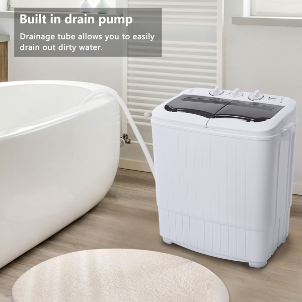 ZOKOP Compact Twin Tub with Built-in Drain Pump XPB35-188S 14.3(7.7 6.6)lbs Semi-automatic Gray Cover Washing Machine