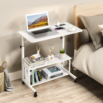 FCH White Wood Grain P2 15MM Particle Board with Melamine Coating Adjustable Computer Desk with 3 USB + 2 AC Outlets