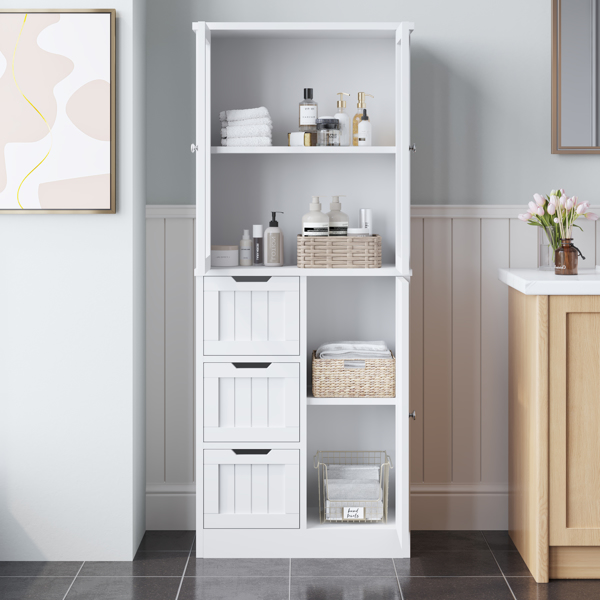 3-Door 3-Drawer 4-Layer Bathroom Cabinet, White 