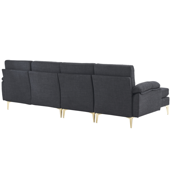 L-Shaped Sectional Sofa Couch for Living Room, Modern 4-Seater Tufted Linen Lounge Sleeper with Chaise, Black