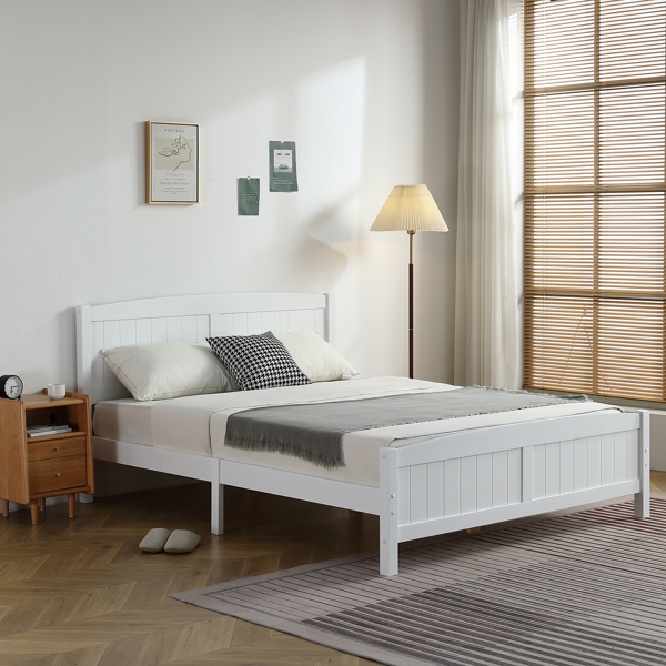 FCH Queen Pine Single-Layer Core Vertical Stripe Full-Board Curved Headboard With The Same Bed Tail Wooden Bed White