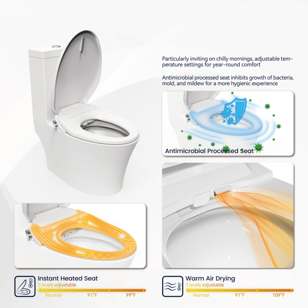 Electric Cushion Toilet Seat, Warm Water with Air Dryer, Heated Seat with Sensor and Slow Closing Cover, Strong and Weak Massage Cleaning, Night Light, Remote Control[Unable to ship on weekends]