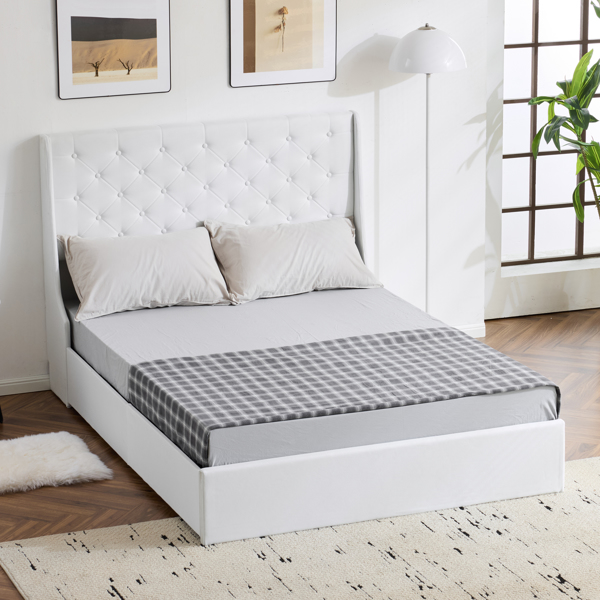 Upholstered Full Platform Storage Bed Frame with 4 Drawers, Wingback Headboard with Button Tufted Design, Wooden Slat Support, No Box Spring Needed, Beige