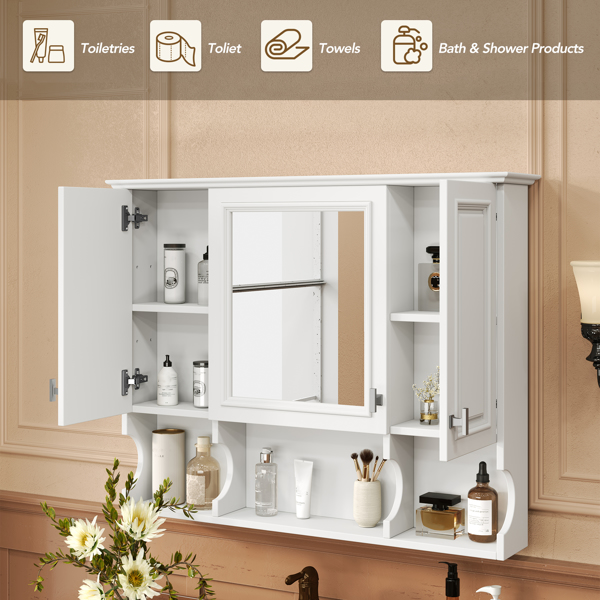 35'' x 28'' Wall Mounted Bathroom Medicine Cabinet, Modern Bathroom Wall Cabinet with Mirror,  Mirror Cabinet with Open Shelves